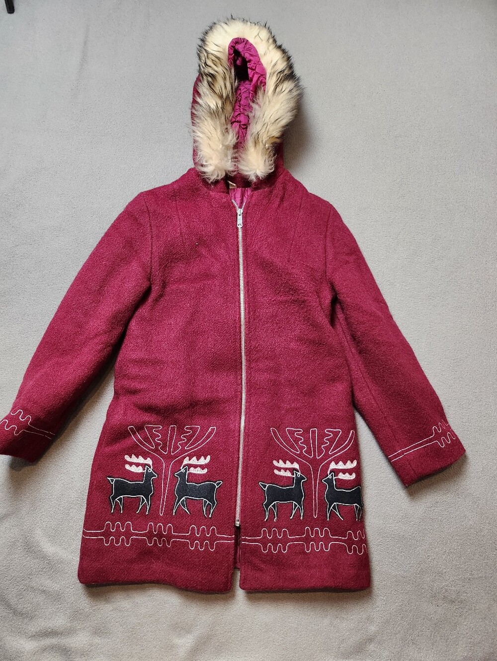 Vintage Raspberry Red Wool Northern Style Parka, Made in Canada
